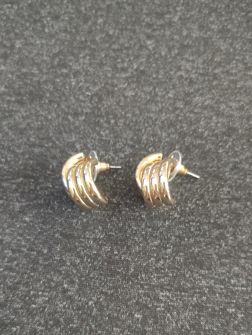 Gold Tone Multi-Row Hoop Stud Earrings - Gold